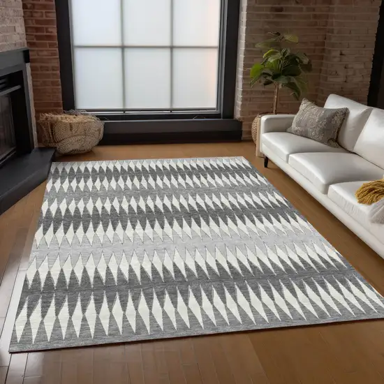 Gray And Ivory Striped Washable Indoor Outdoor Area Rug Photo 9