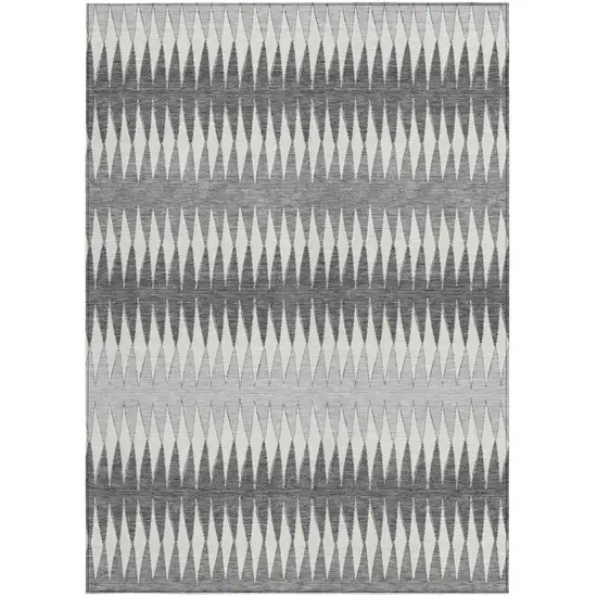 Gray And Ivory Striped Washable Indoor Outdoor Area Rug Photo 6