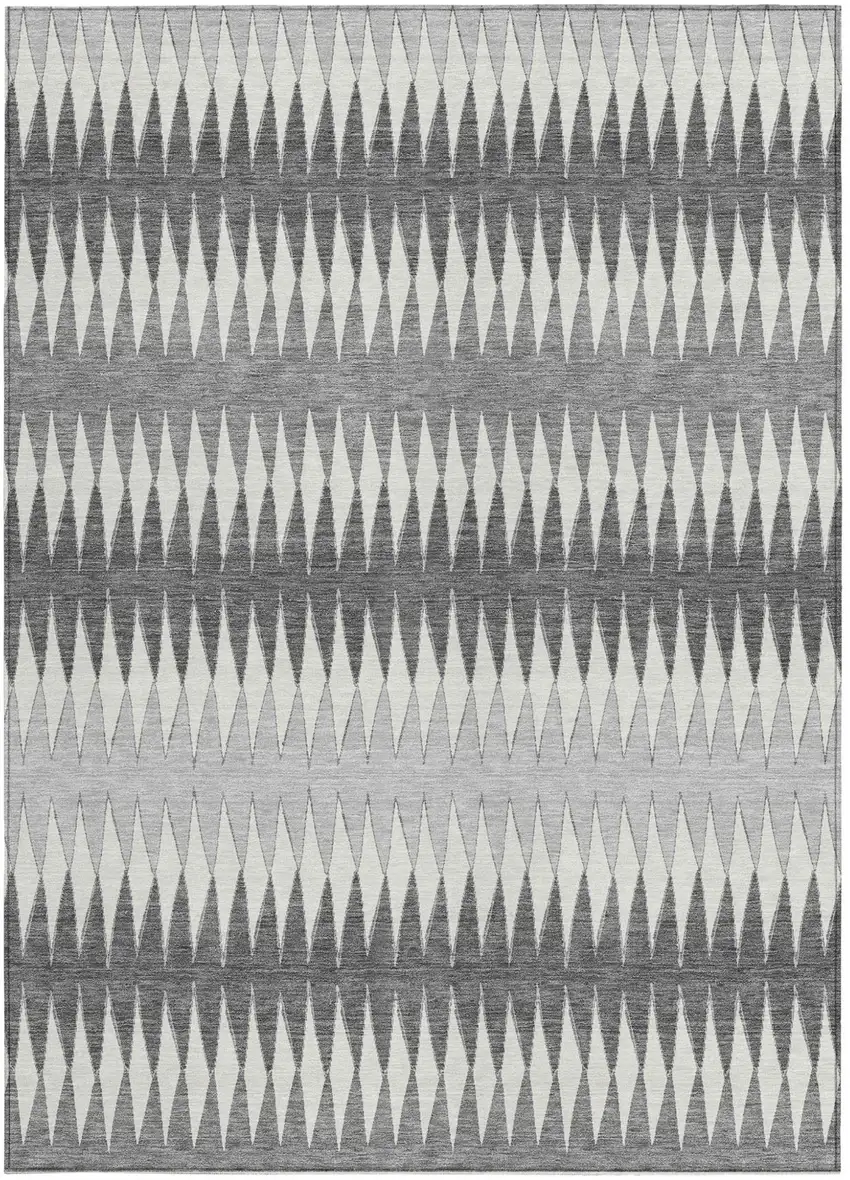 Gray And Ivory Striped Washable Indoor Outdoor Area Rug Photo 6