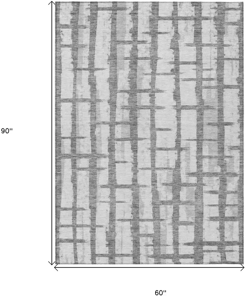Gray And Ivory Striped Washable Indoor Outdoor Area Rug Photo 3