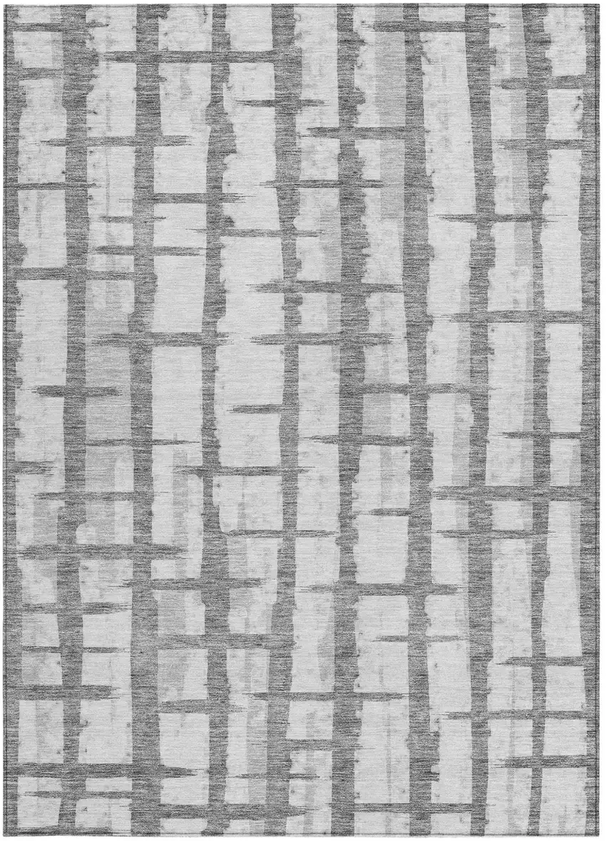 Gray And Ivory Striped Washable Indoor Outdoor Area Rug Photo 6