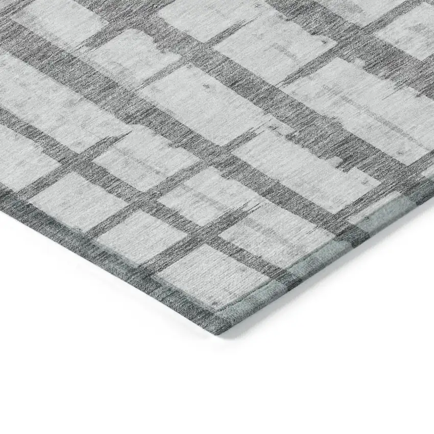 Gray And Ivory Striped Washable Indoor Outdoor Area Rug Photo 5