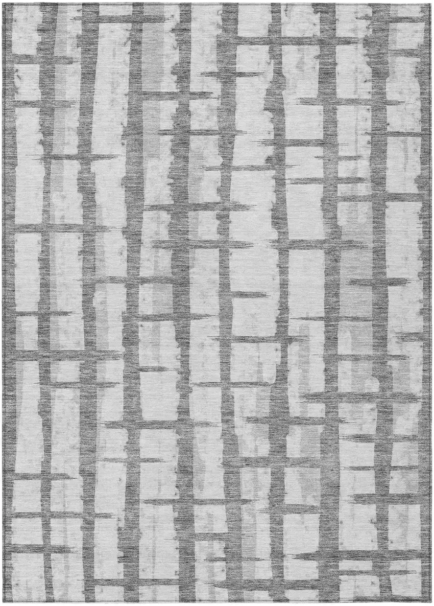 Gray And Ivory Striped Washable Indoor Outdoor Area Rug Photo 2