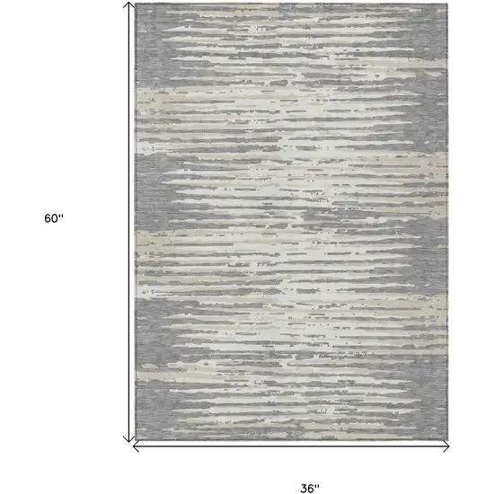 Gray And Ivory Striped Washable Indoor Outdoor Area Rug Photo 3