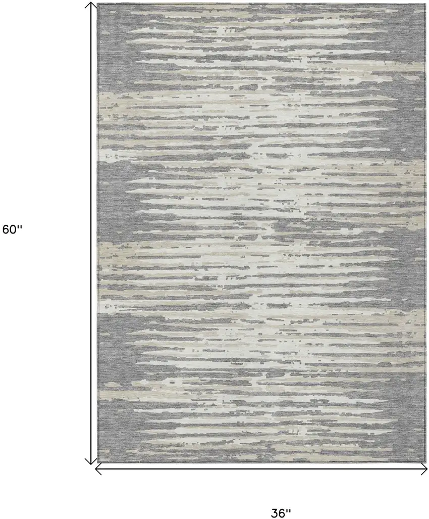 Gray And Ivory Striped Washable Indoor Outdoor Area Rug Photo 3