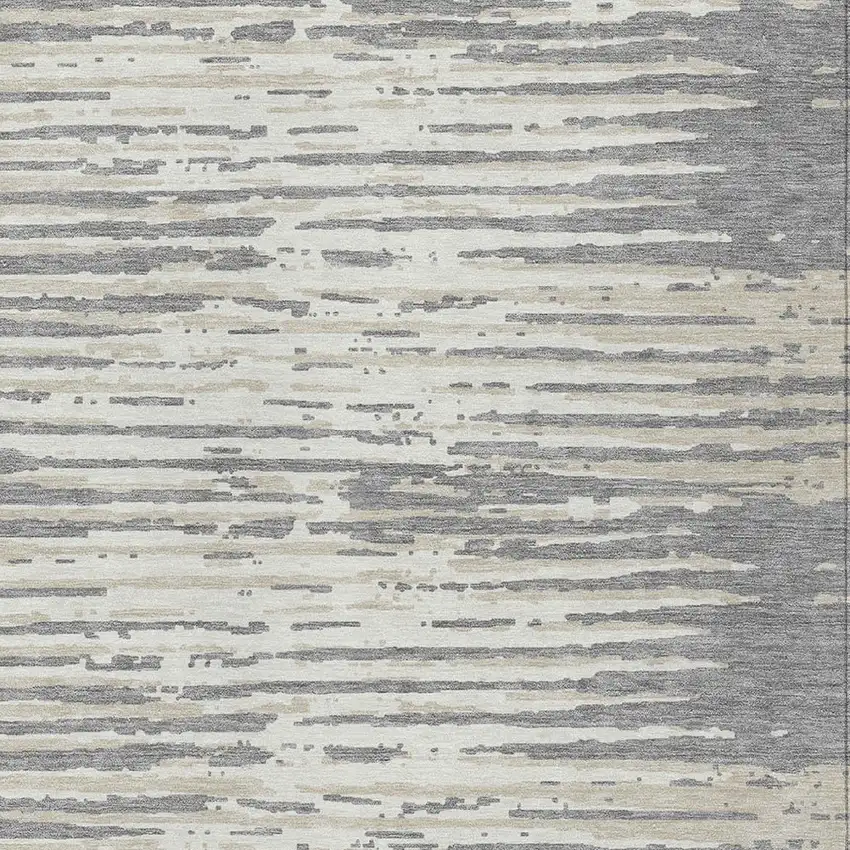 Gray And Ivory Striped Washable Indoor Outdoor Area Rug Photo 6