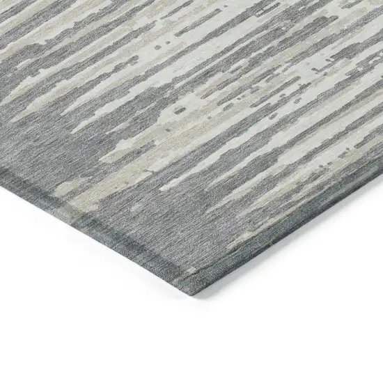 Gray And Ivory Striped Washable Indoor Outdoor Area Rug Photo 5