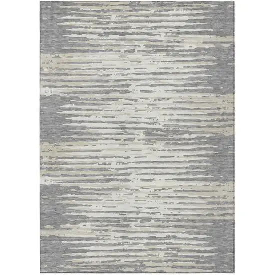 Gray And Ivory Striped Washable Indoor Outdoor Area Rug Photo 2