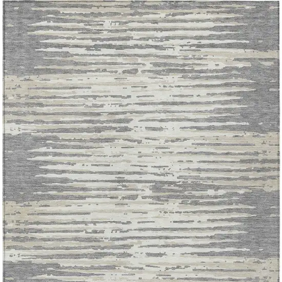 Gray And Ivory Striped Washable Indoor Outdoor Area Rug Photo 7