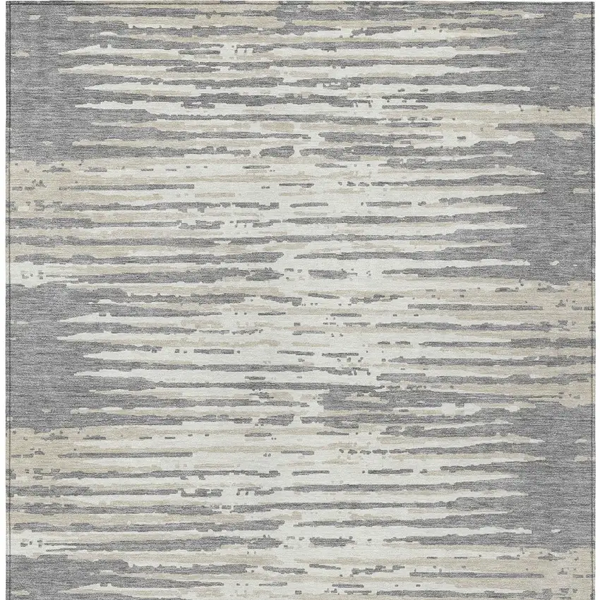 Gray And Ivory Striped Washable Indoor Outdoor Area Rug Photo 7