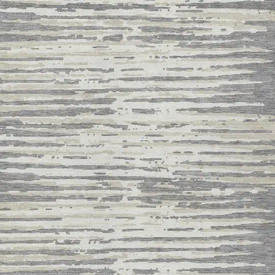 Gray And Ivory Striped Washable Indoor Outdoor Area Rug Photo 6