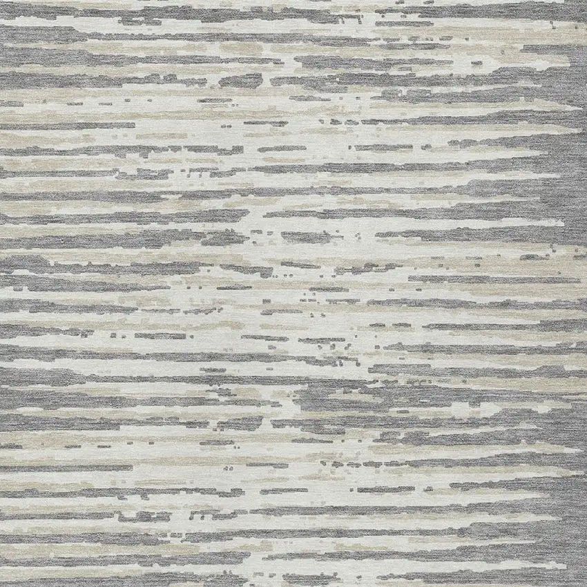 Gray And Ivory Striped Washable Indoor Outdoor Area Rug Photo 6