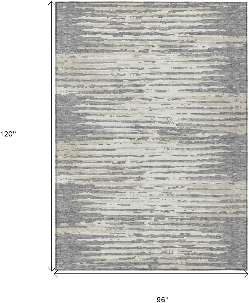 Gray And Ivory Striped Washable Indoor Outdoor Area Rug Photo 3