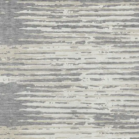Gray And Ivory Striped Washable Indoor Outdoor Area Rug Photo 6