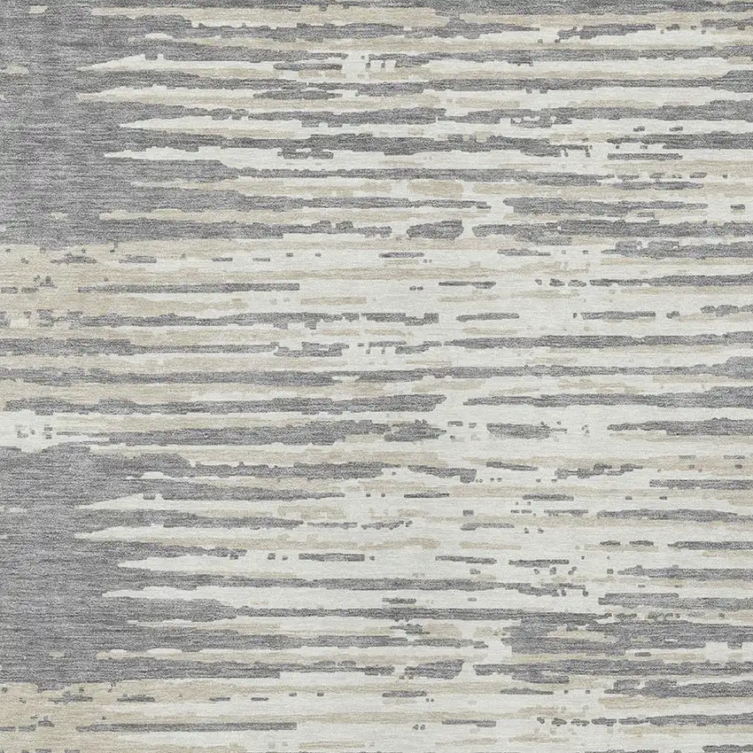 Gray And Ivory Striped Washable Indoor Outdoor Area Rug Photo 6