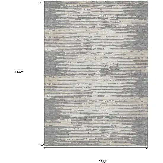 Gray And Ivory Striped Washable Indoor Outdoor Area Rug Photo 3