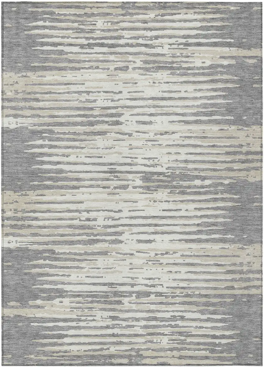 Gray And Ivory Striped Washable Indoor Outdoor Area Rug Photo 2