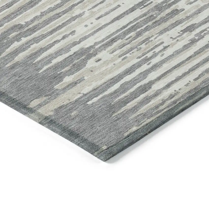 Gray And Ivory Striped Washable Indoor Outdoor Area Rug Photo 5