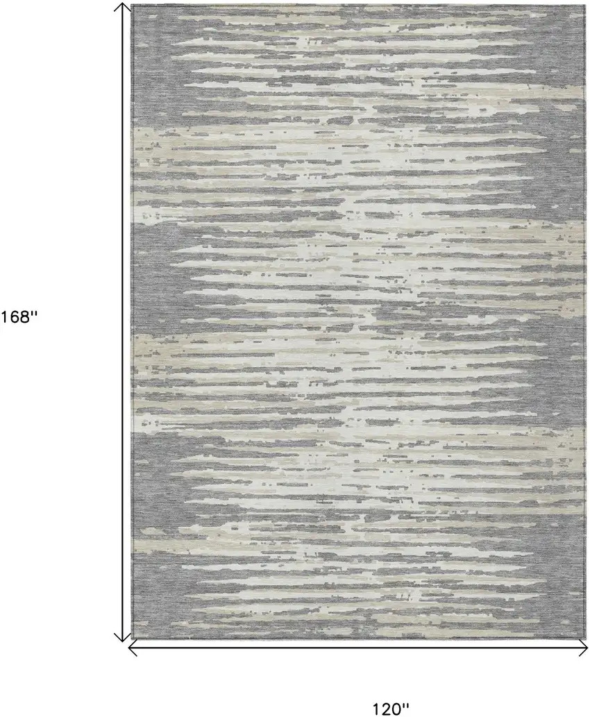 Gray And Ivory Striped Washable Indoor Outdoor Area Rug Photo 3