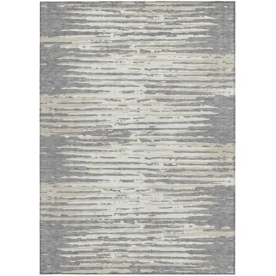 Gray And Ivory Striped Washable Indoor Outdoor Area Rug Photo 6