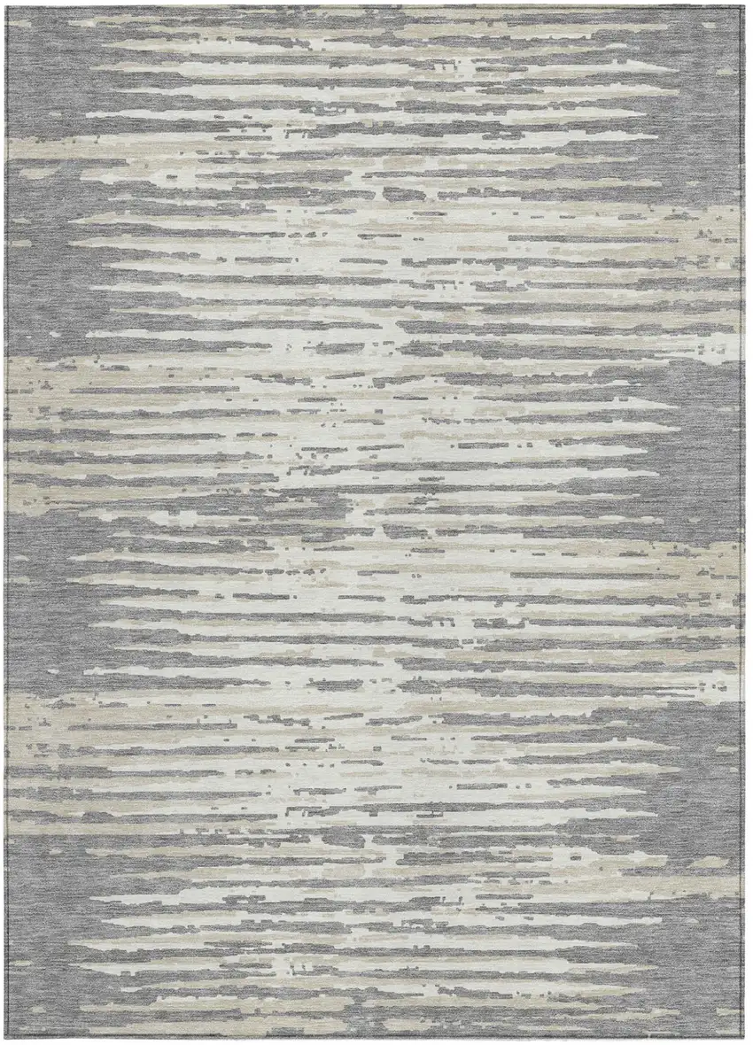 Gray And Ivory Striped Washable Indoor Outdoor Area Rug Photo 6