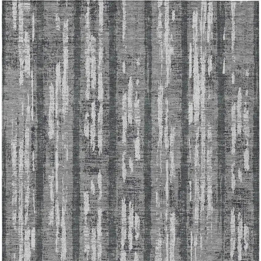 Gray And Ivory Striped Washable Indoor Outdoor Area Rug Photo 7