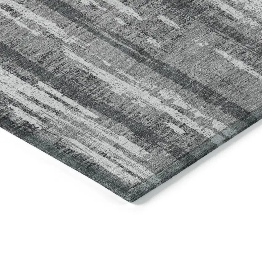 Gray And Ivory Striped Washable Indoor Outdoor Area Rug Photo 5