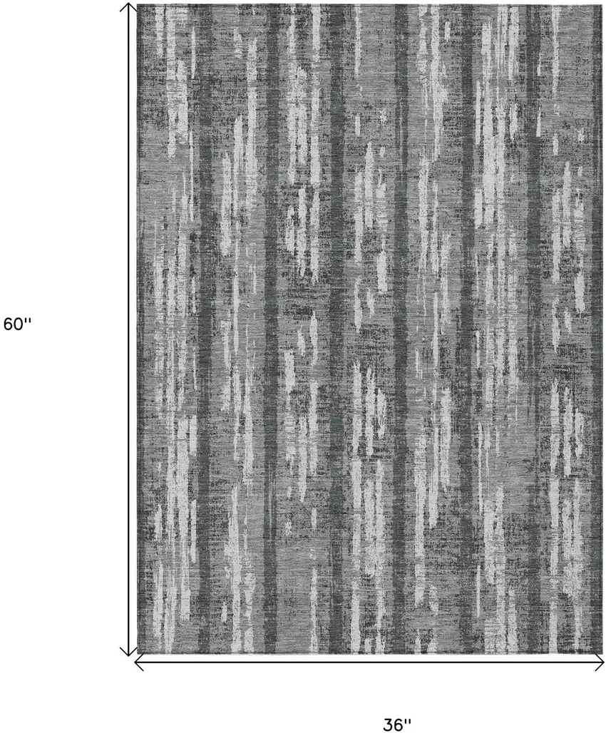 Gray And Ivory Striped Washable Indoor Outdoor Area Rug Photo 3