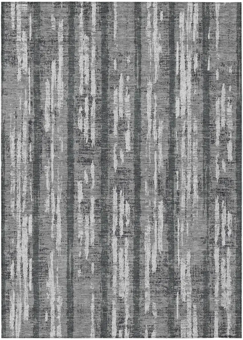 Gray And Ivory Striped Washable Indoor Outdoor Area Rug Photo 2