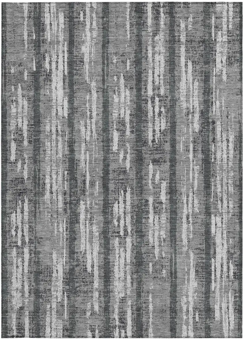 Gray And Ivory Striped Washable Indoor Outdoor Area Rug Photo 7
