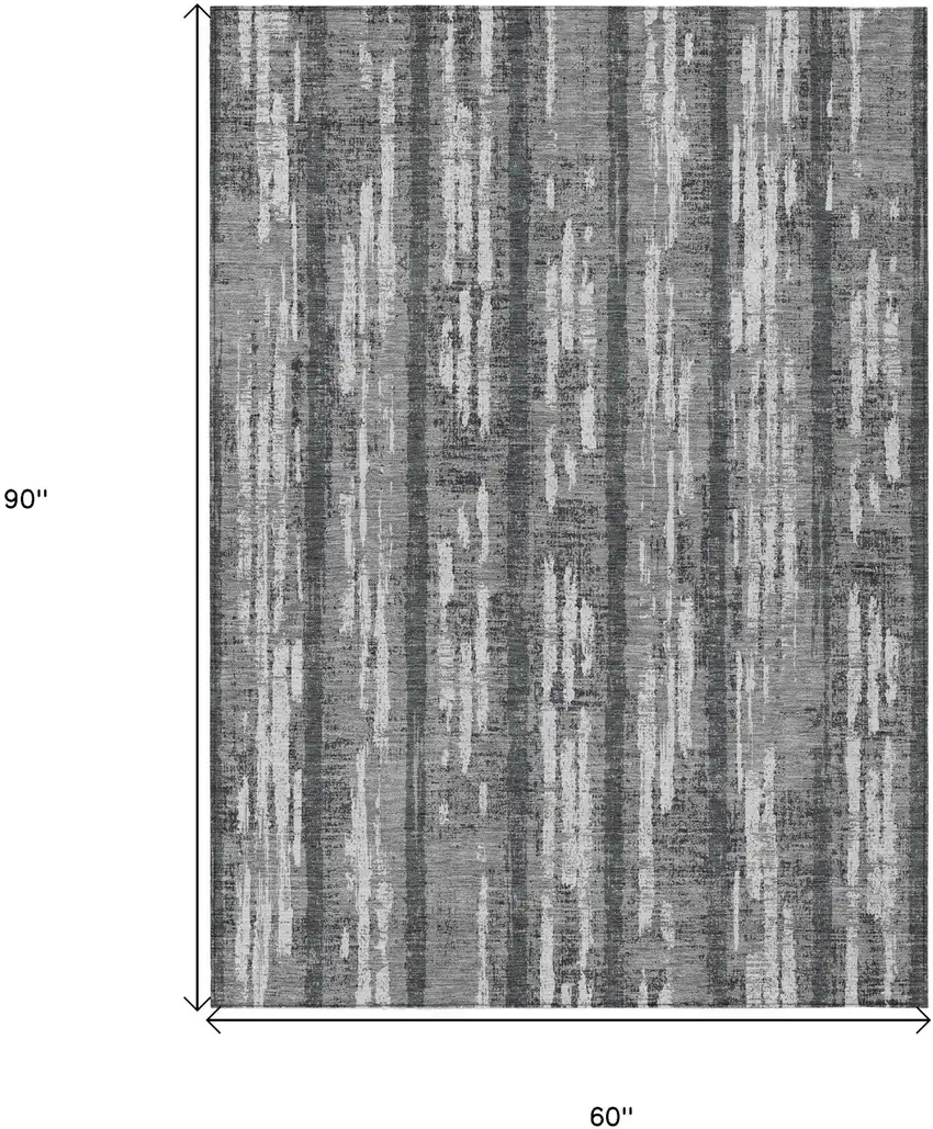 Gray And Ivory Striped Washable Indoor Outdoor Area Rug Photo 3