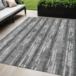 Photo of Gray And Ivory Striped Washable Indoor Outdoor Area Rug