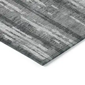 Photo of Gray And Ivory Striped Washable Indoor Outdoor Area Rug