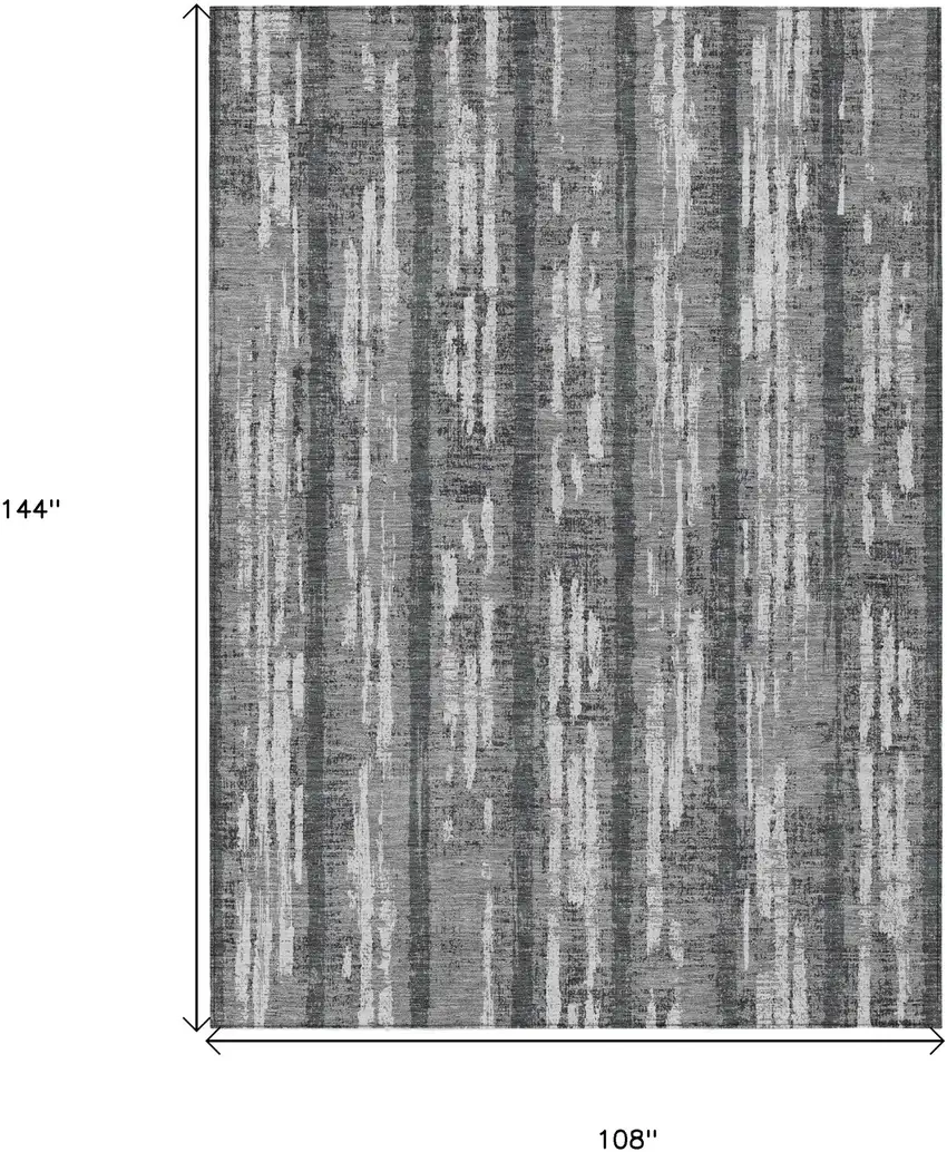 Gray And Ivory Striped Washable Indoor Outdoor Area Rug Photo 3