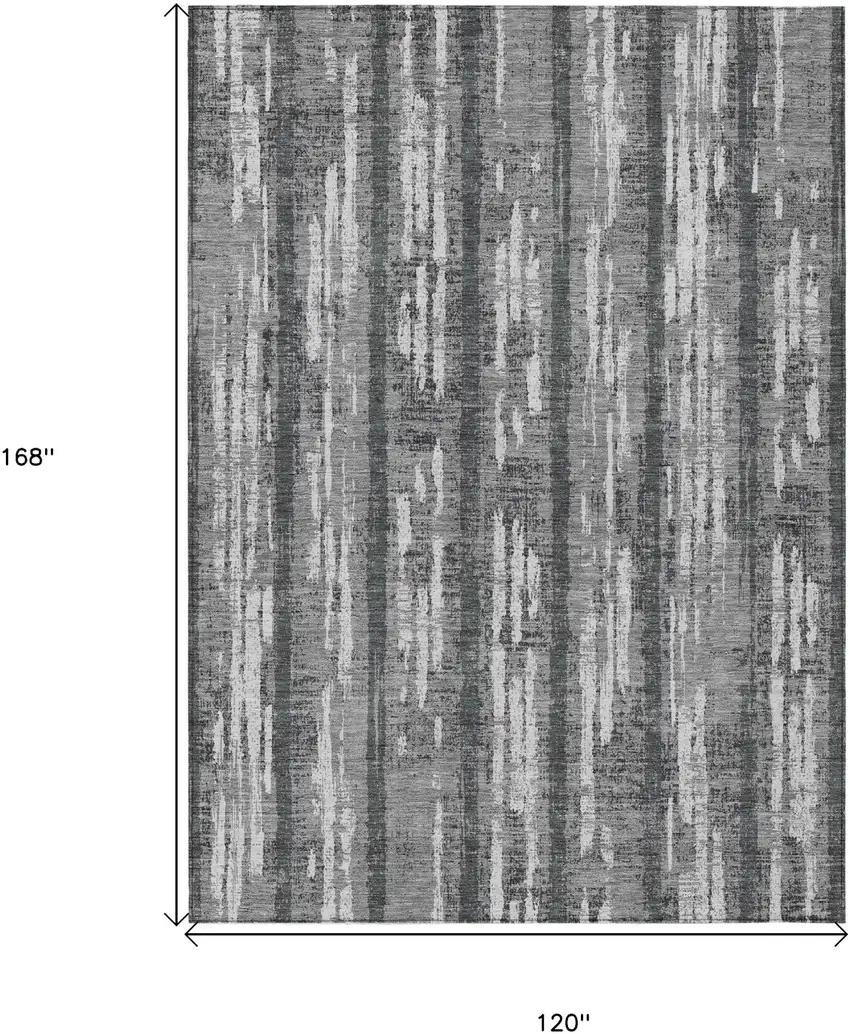 Gray And Ivory Striped Washable Indoor Outdoor Area Rug Photo 3
