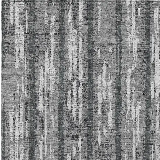 Gray And Ivory Striped Washable Indoor Outdoor Area Rug Photo 6