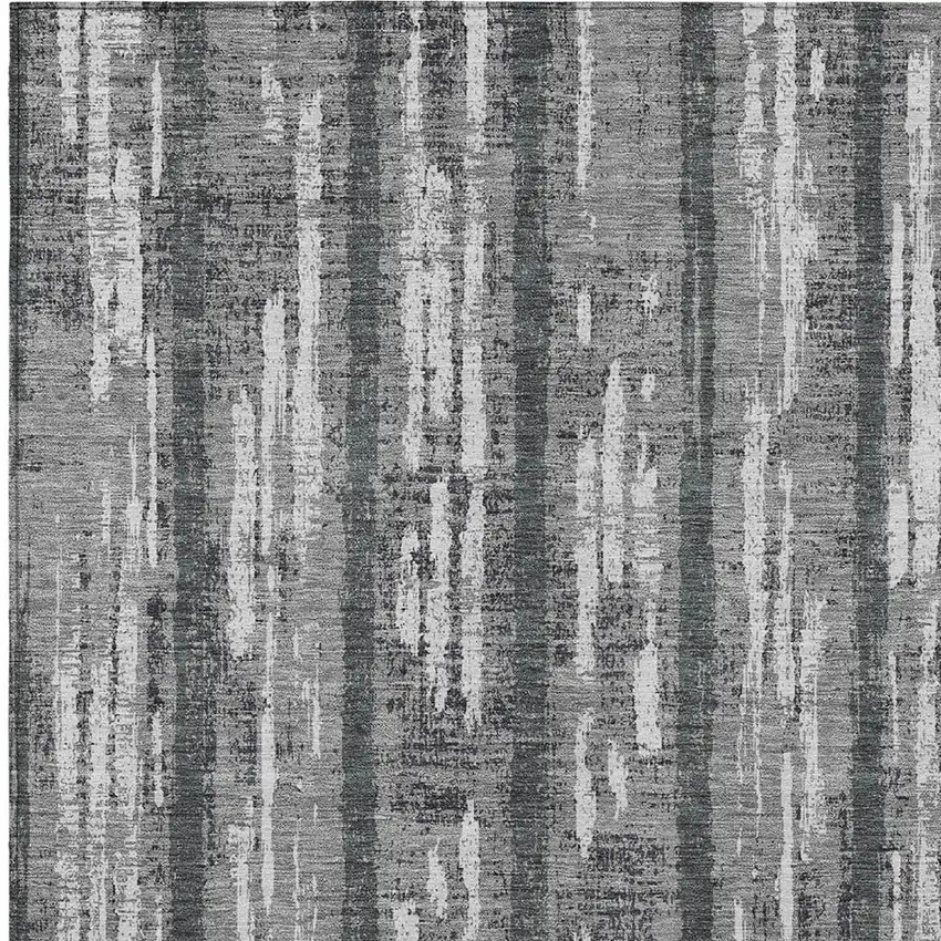 Gray And Ivory Striped Washable Indoor Outdoor Area Rug Photo 6