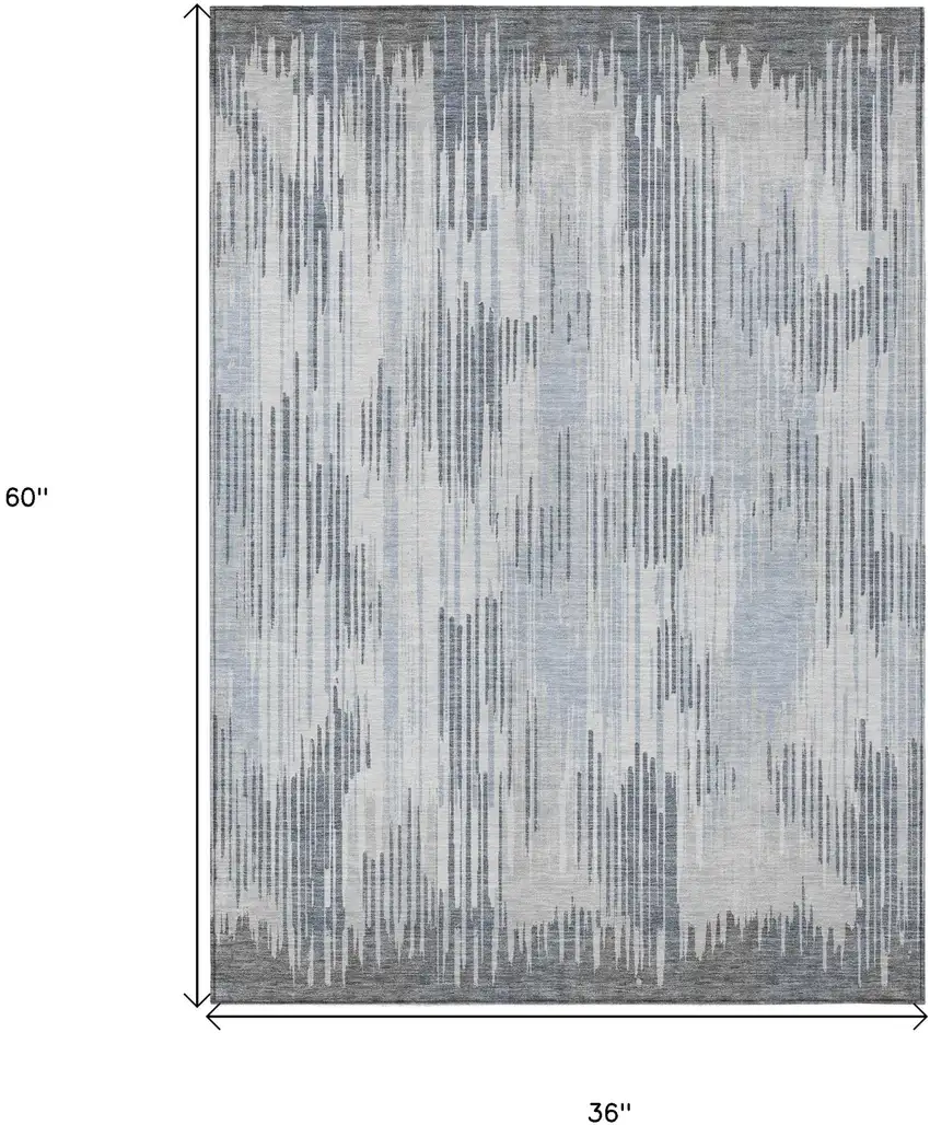 Gray And Ivory Striped Washable Indoor Outdoor Area Rug Photo 3