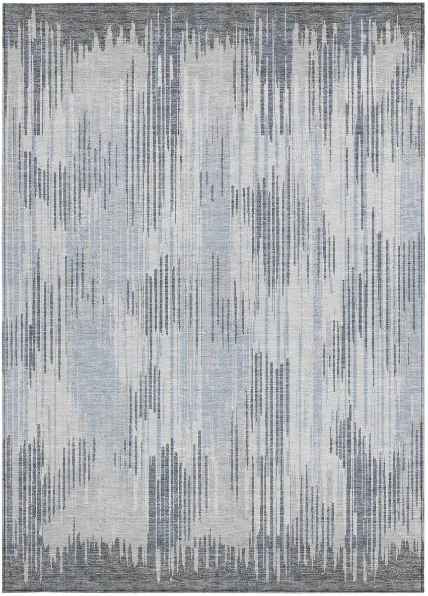 Gray And Ivory Striped Washable Indoor Outdoor Area Rug Photo 7