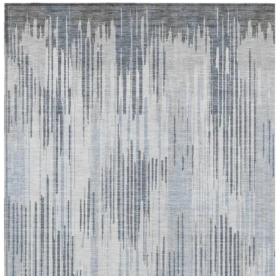 Gray And Ivory Striped Washable Indoor Outdoor Area Rug Photo 6