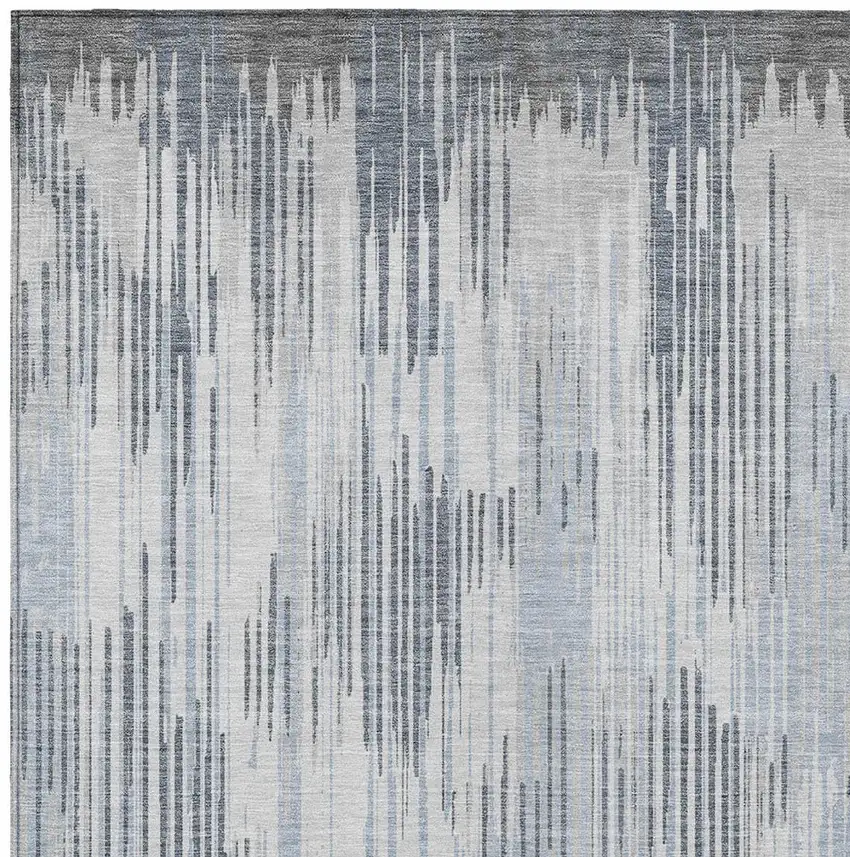Gray And Ivory Striped Washable Indoor Outdoor Area Rug Photo 6