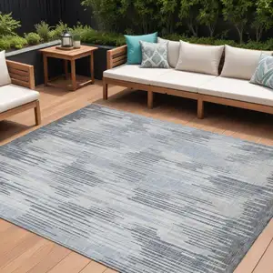 Photo of Gray And Ivory Striped Washable Indoor Outdoor Area Rug