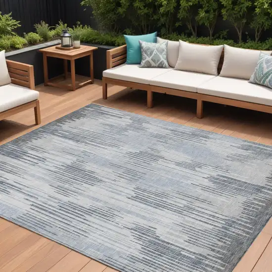 Gray And Ivory Striped Washable Indoor Outdoor Area Rug Photo 1