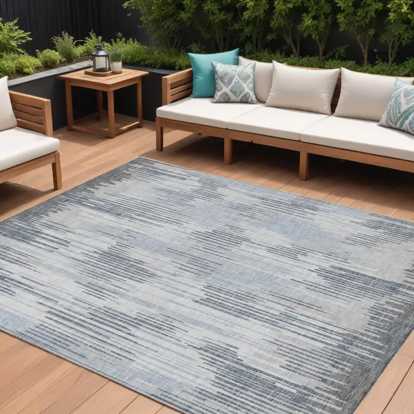 Gray And Ivory Striped Washable Indoor Outdoor Area Rug Photo 1