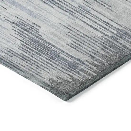Gray And Ivory Striped Washable Indoor Outdoor Area Rug Photo 4