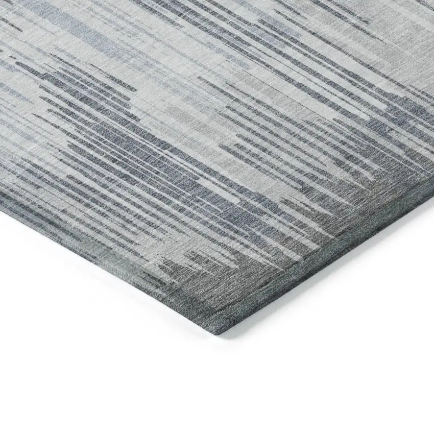 Gray And Ivory Striped Washable Indoor Outdoor Area Rug Photo 4