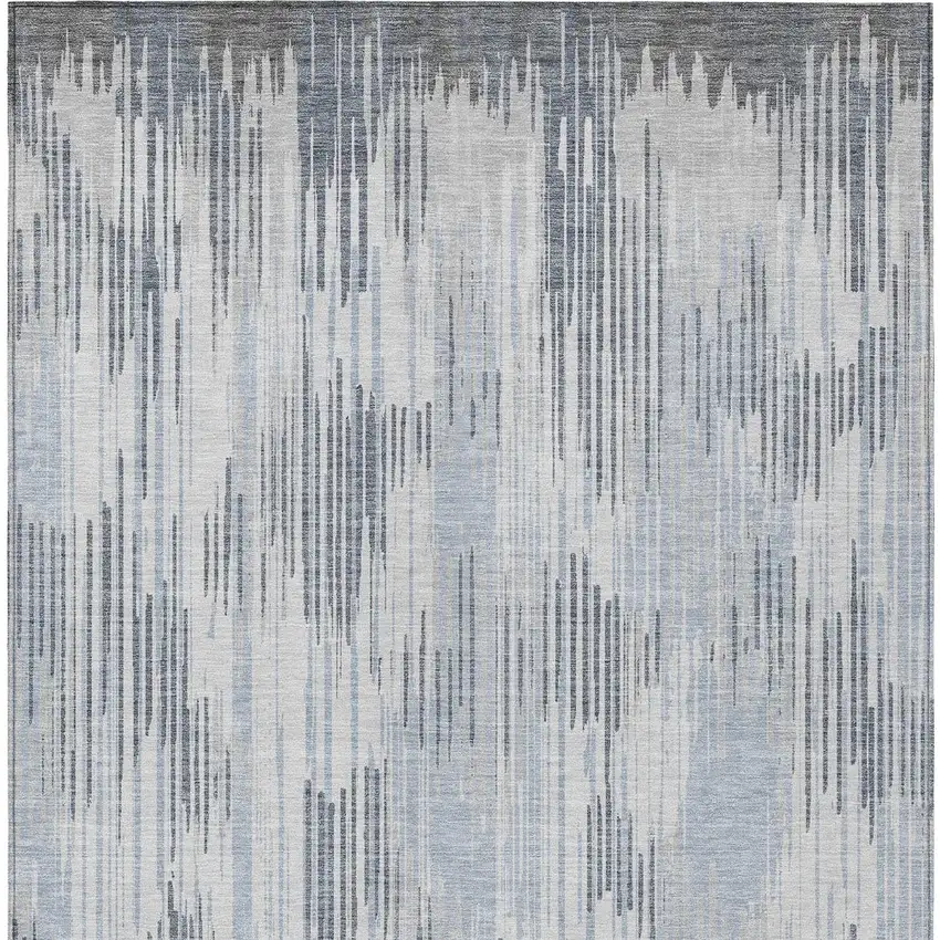 Gray And Ivory Striped Washable Indoor Outdoor Area Rug Photo 7