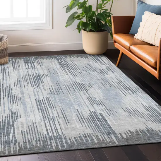 Gray And Ivory Striped Washable Indoor Outdoor Area Rug Photo 9