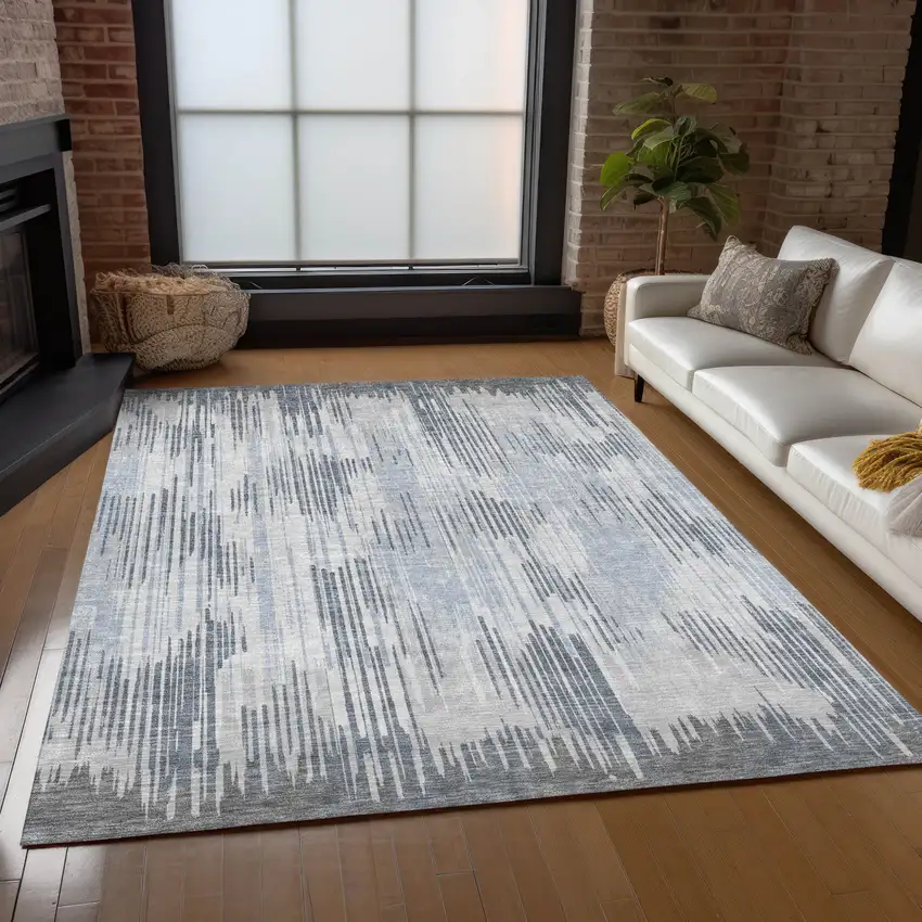Gray And Ivory Striped Washable Indoor Outdoor Area Rug Photo 9
