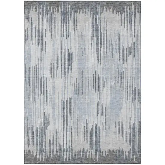 Gray And Ivory Striped Washable Indoor Outdoor Area Rug Photo 2